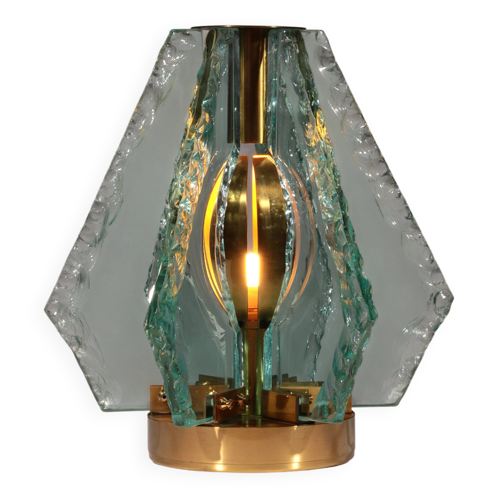 Lampe de table en verre ciselé et laiton par Gino Paroldo pour Dinodei, années 1960