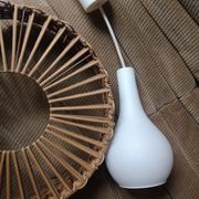Scandinavian cylindrical pendant lamp with rattan dial and opaline in real and smoked glass