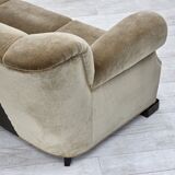 1960s, Danish 3-seater sofa, green furniture velour, oak wood legs.