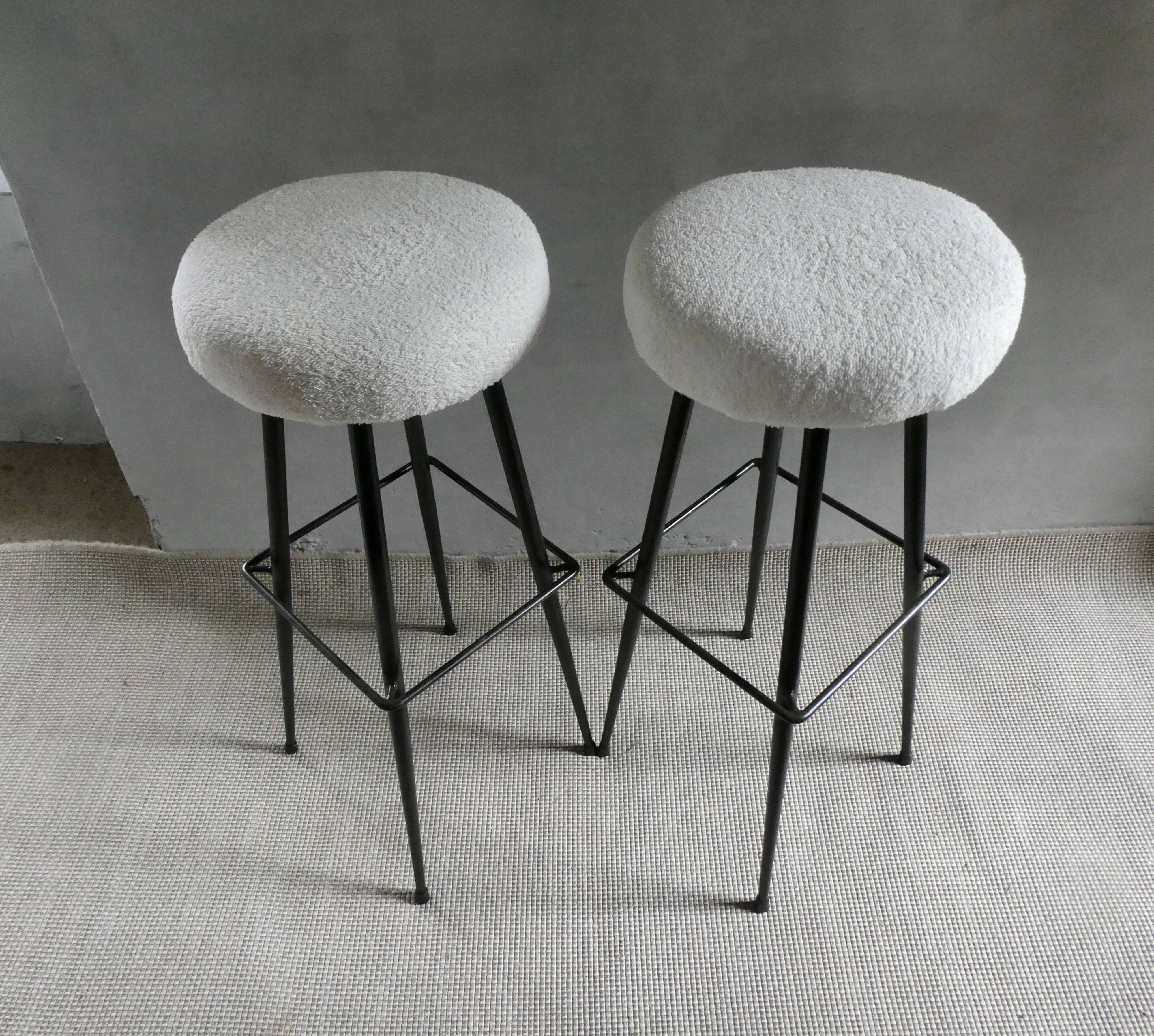 Pair of high metal bar stools, 1960s