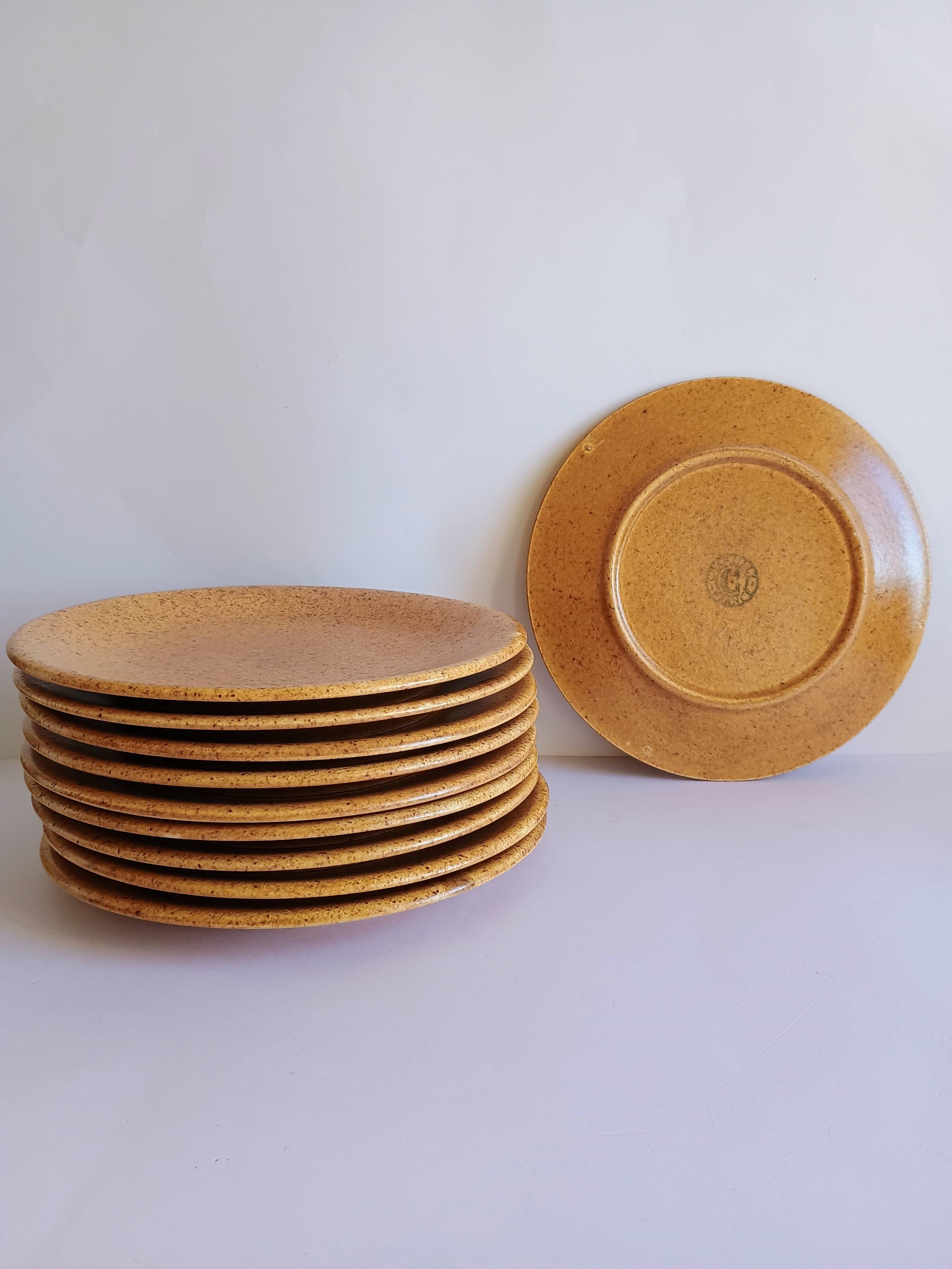 Set of 10 dessert plates Gres Chantilly Longchamp France