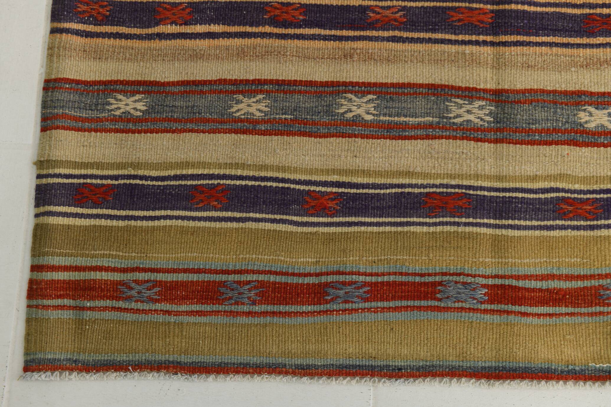 Red & Cream Striped Kilim Rug, 150x260Cm