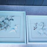Two vintage paintings made with feathers, hummingbird motif
