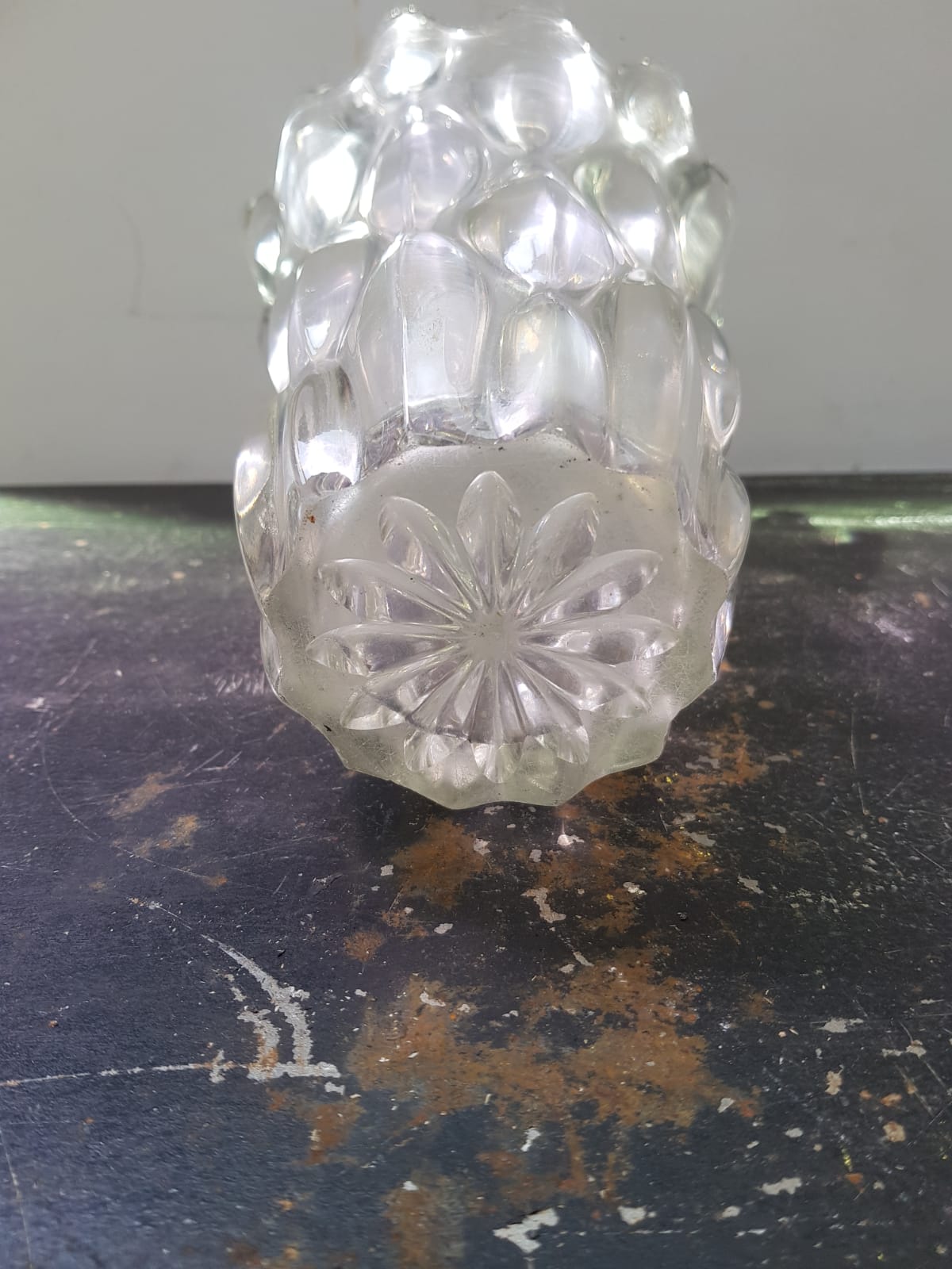 Old transparent molded glass vase bubble shape vintage decoration
