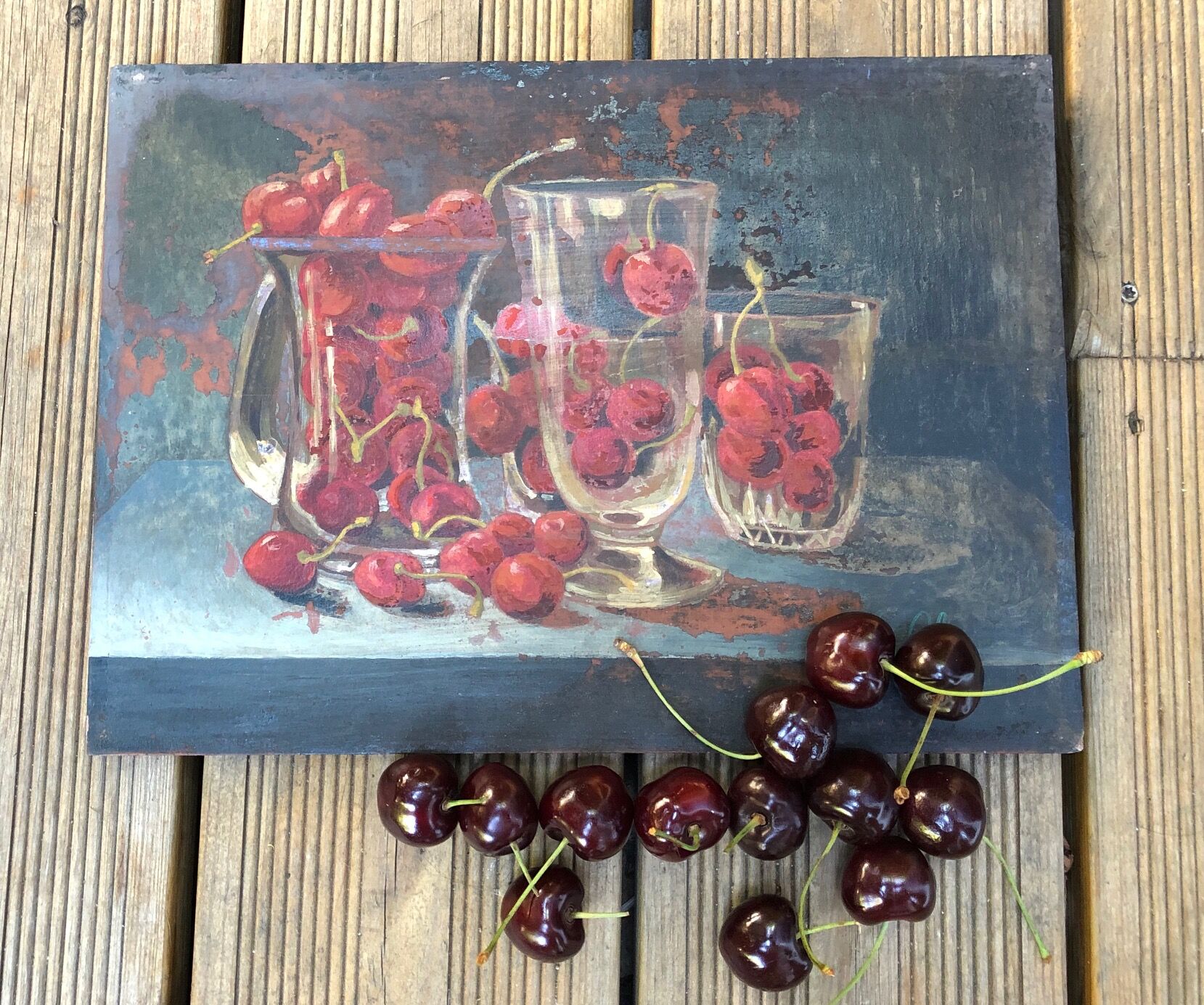 Oil on panel by sens-olive "the cherries ", 20th