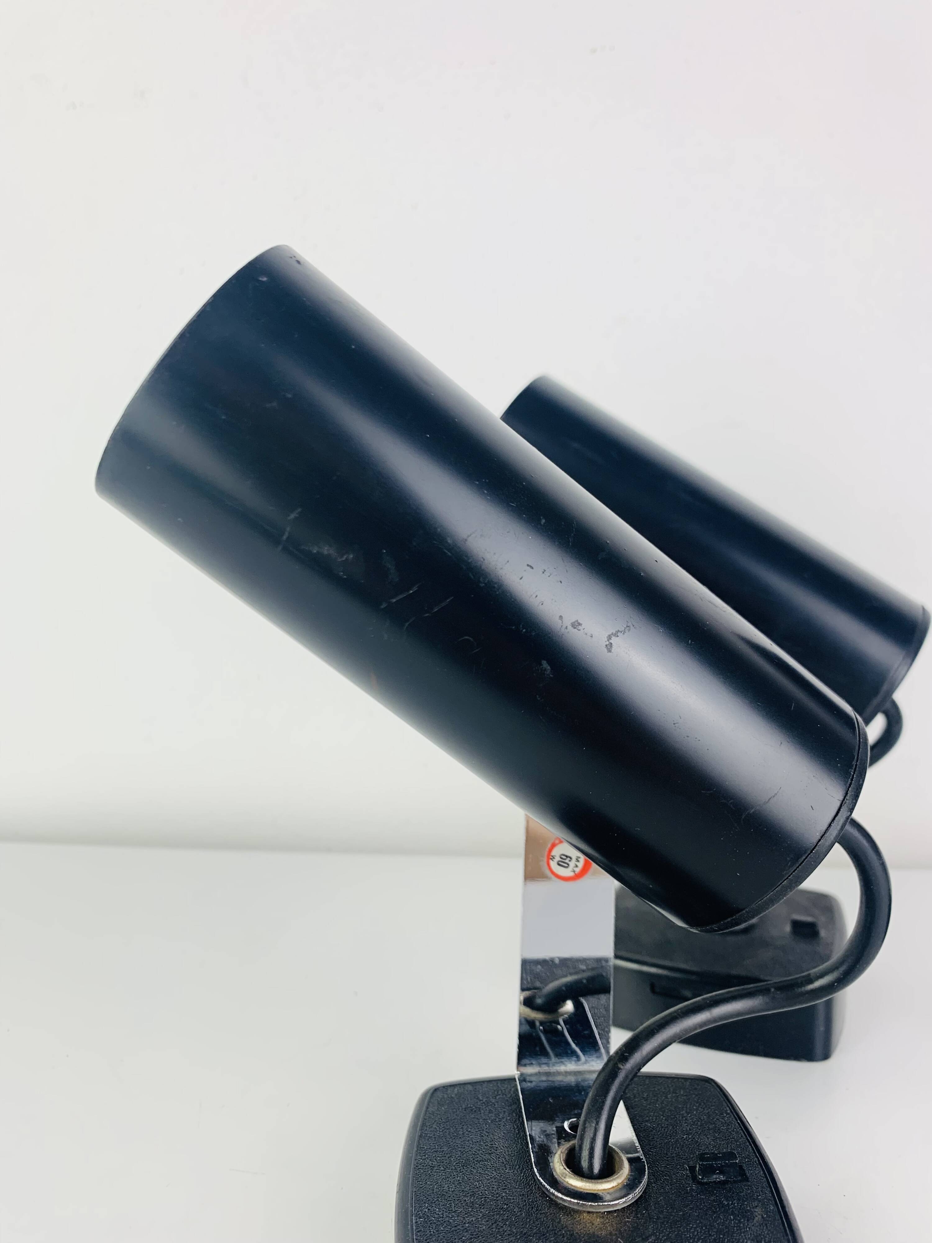 3 black metal and chrome vintage spotlights by Targetti