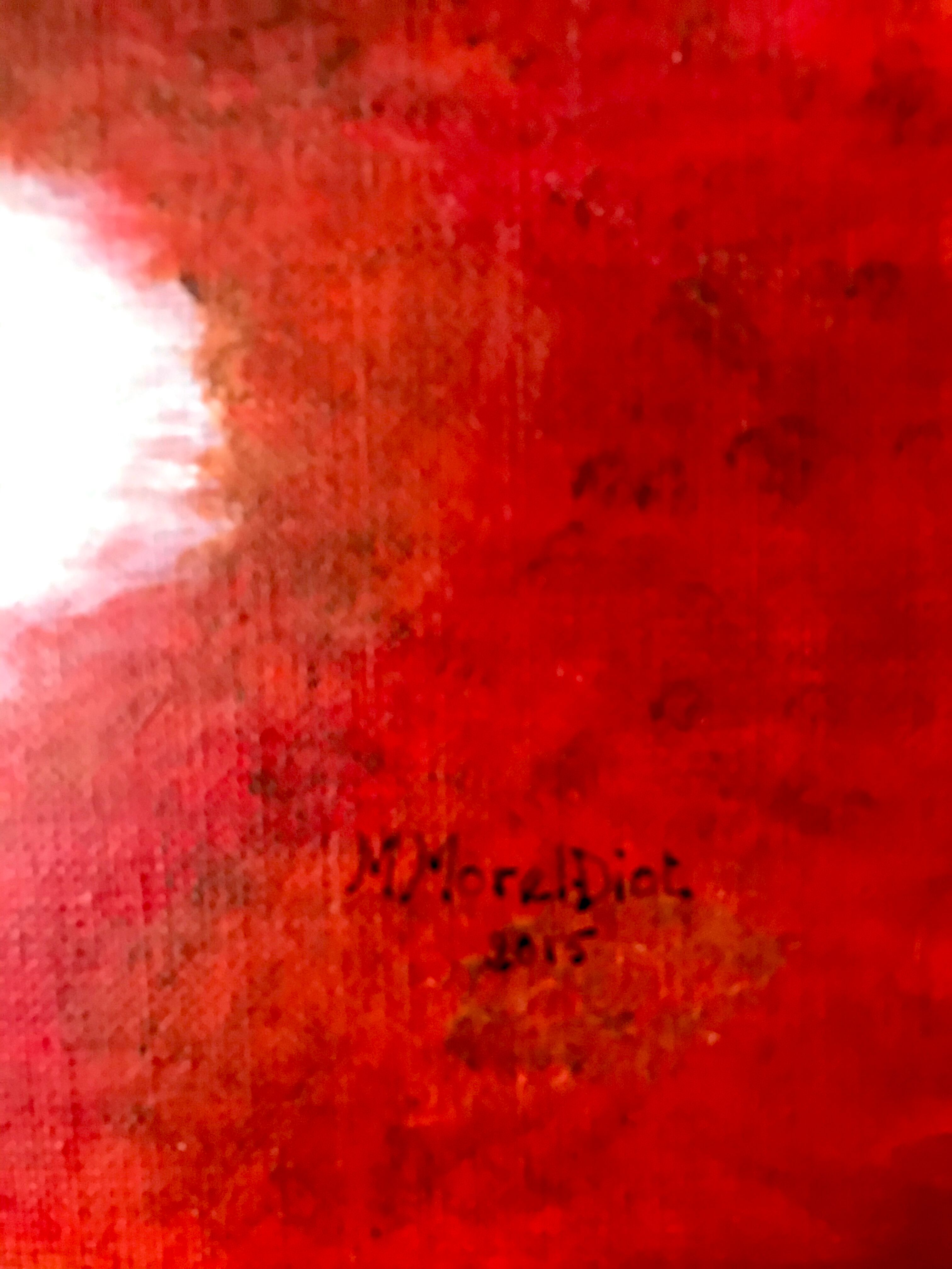 Oil on canvas bouquet of flowers on red background signed vintage