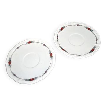 Sarreguemines lot de 2 sous-tasses faïence Obernai rubans fleuri 19,3 cm