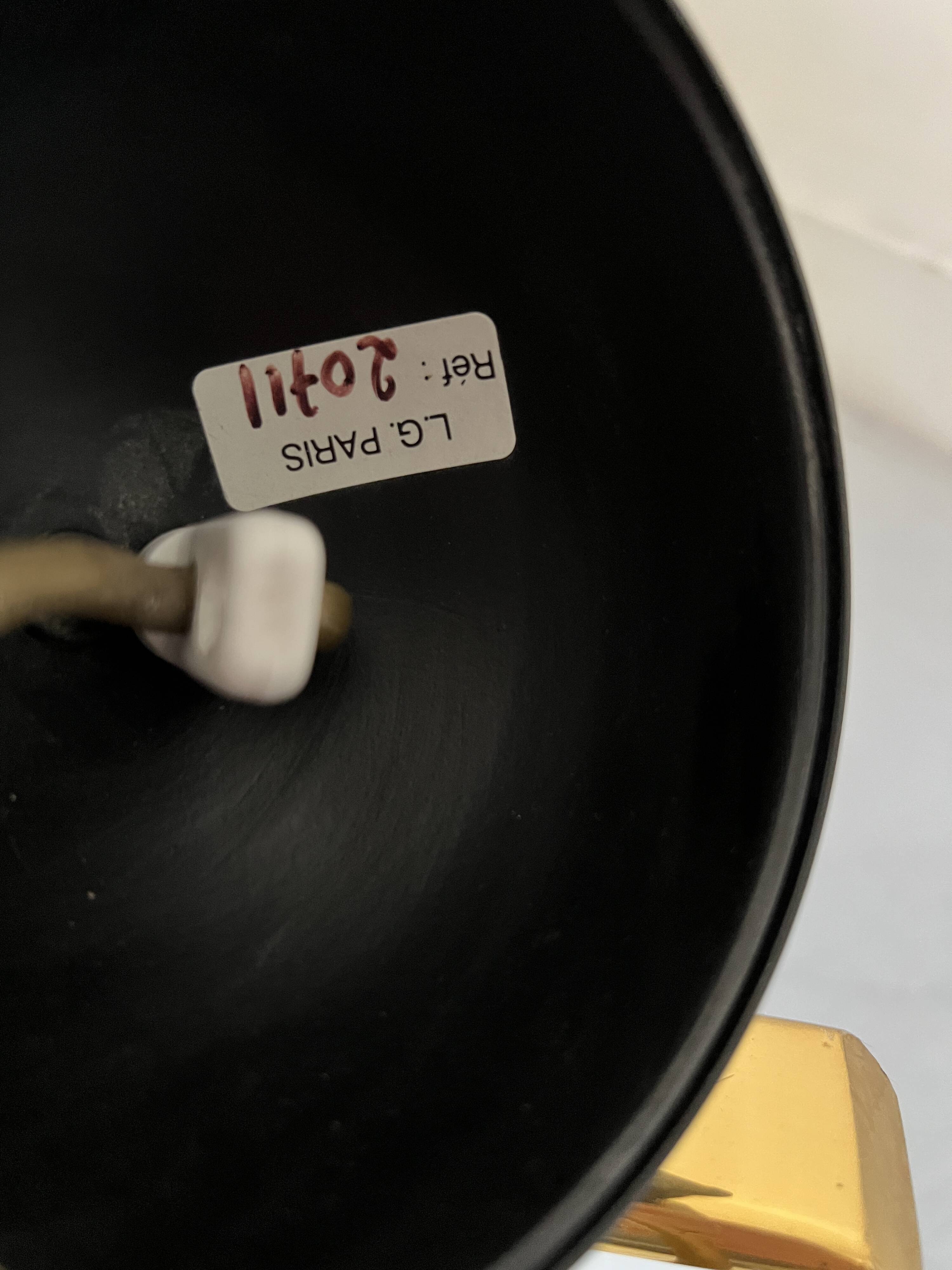 Black metal and brass arc pendant light "Les Activités" by Lucien Gau, Paris 1960