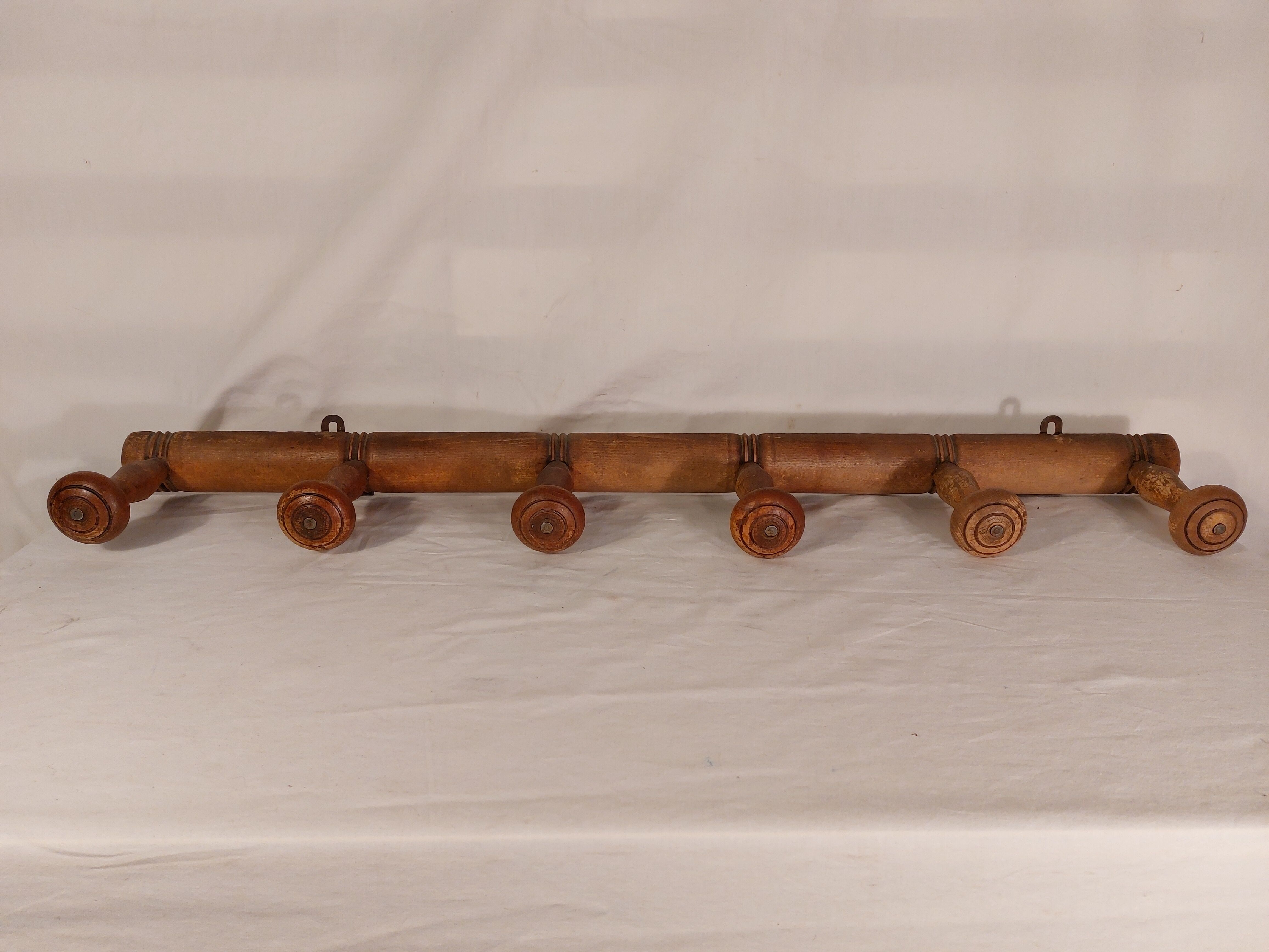 Wall coat rack 6 wooden hooks 1900s