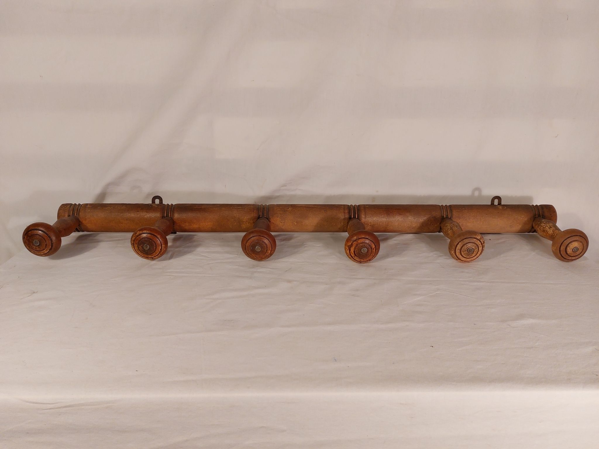 Wall coat rack 6 wooden hooks 1900s