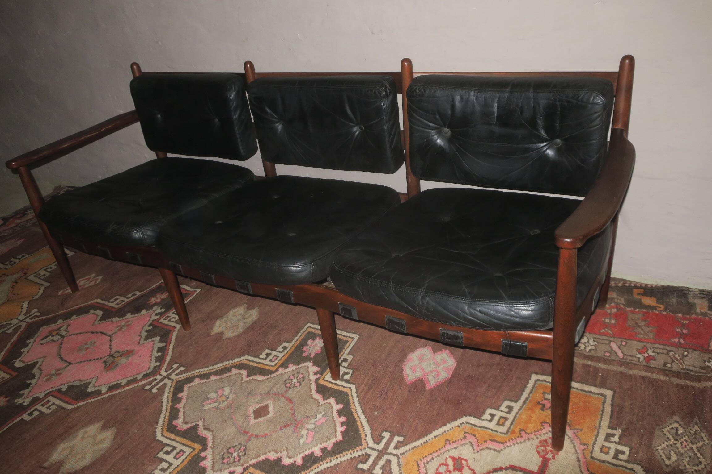 Cadett 3-seater sodfa in teak and leather by Eric Merthen, Sweden 1960s