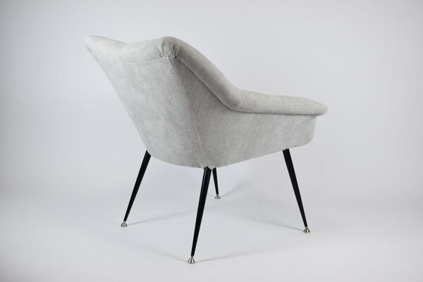 Fauteuil vintage ''coquille'', rembourré, Allemagne, années 60, tissu gris