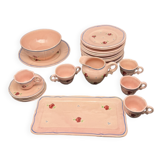 Service de dinette en céramique rose à petits motifs fleurs – 1224b7