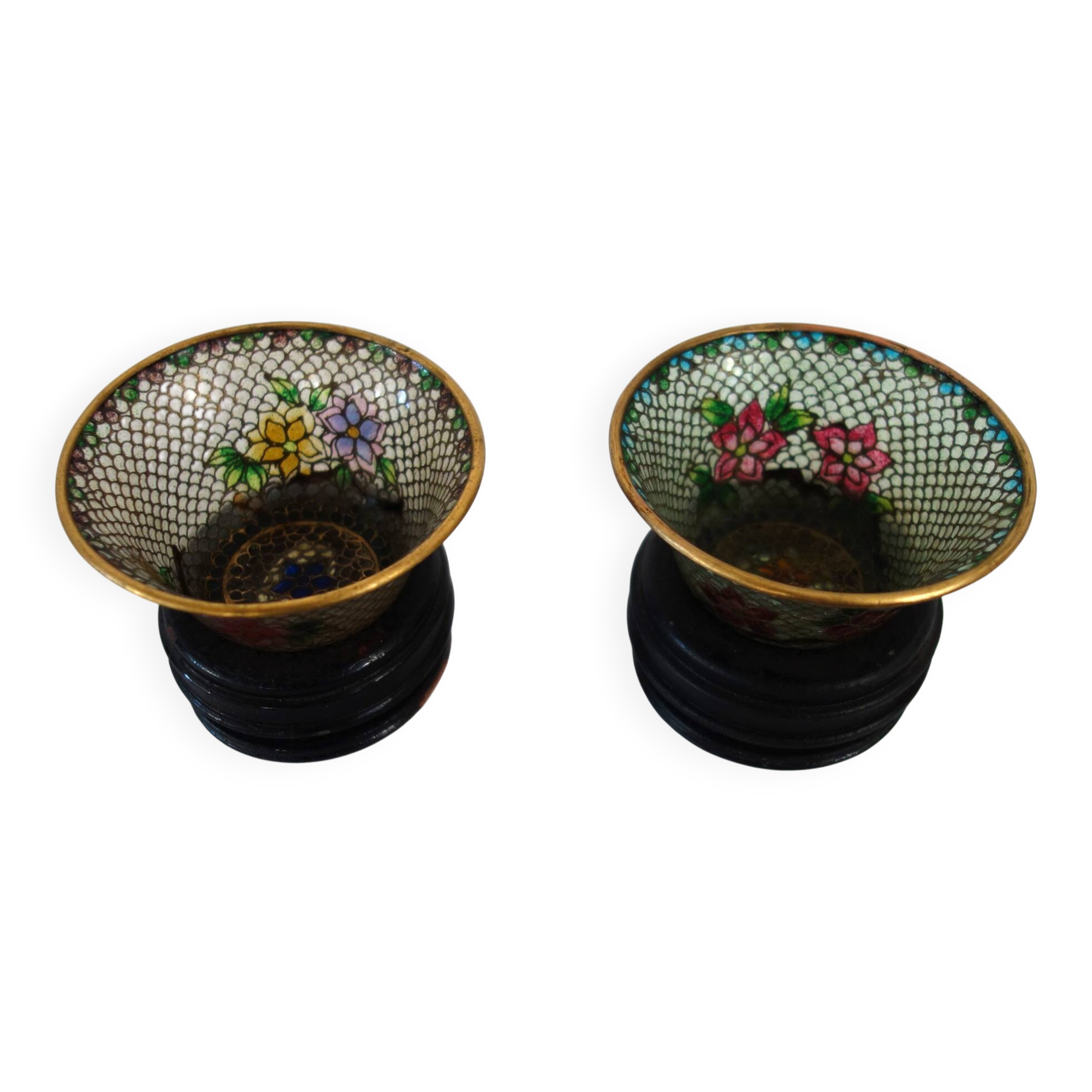 Pair of vintage Plique-à-jour cloisonné bowls, China