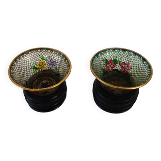 Pair of vintage Plique-à-jour cloisonné bowls, China