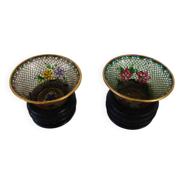 Paire de bols vintage Plique-à-jour émail cloisonné, Chine
