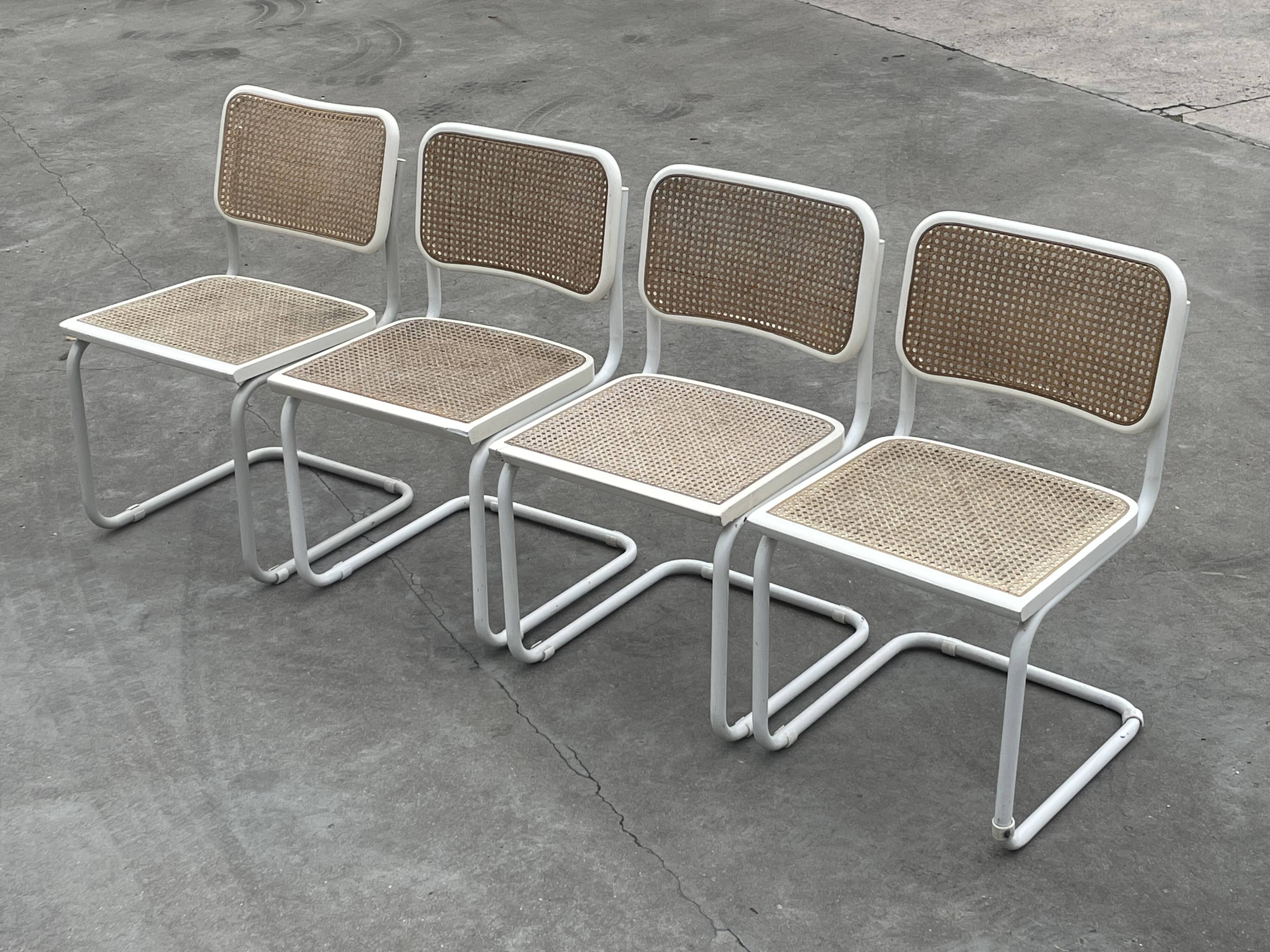 Set of 4 Cesca b32 model chairs in white by Marcel Breuer