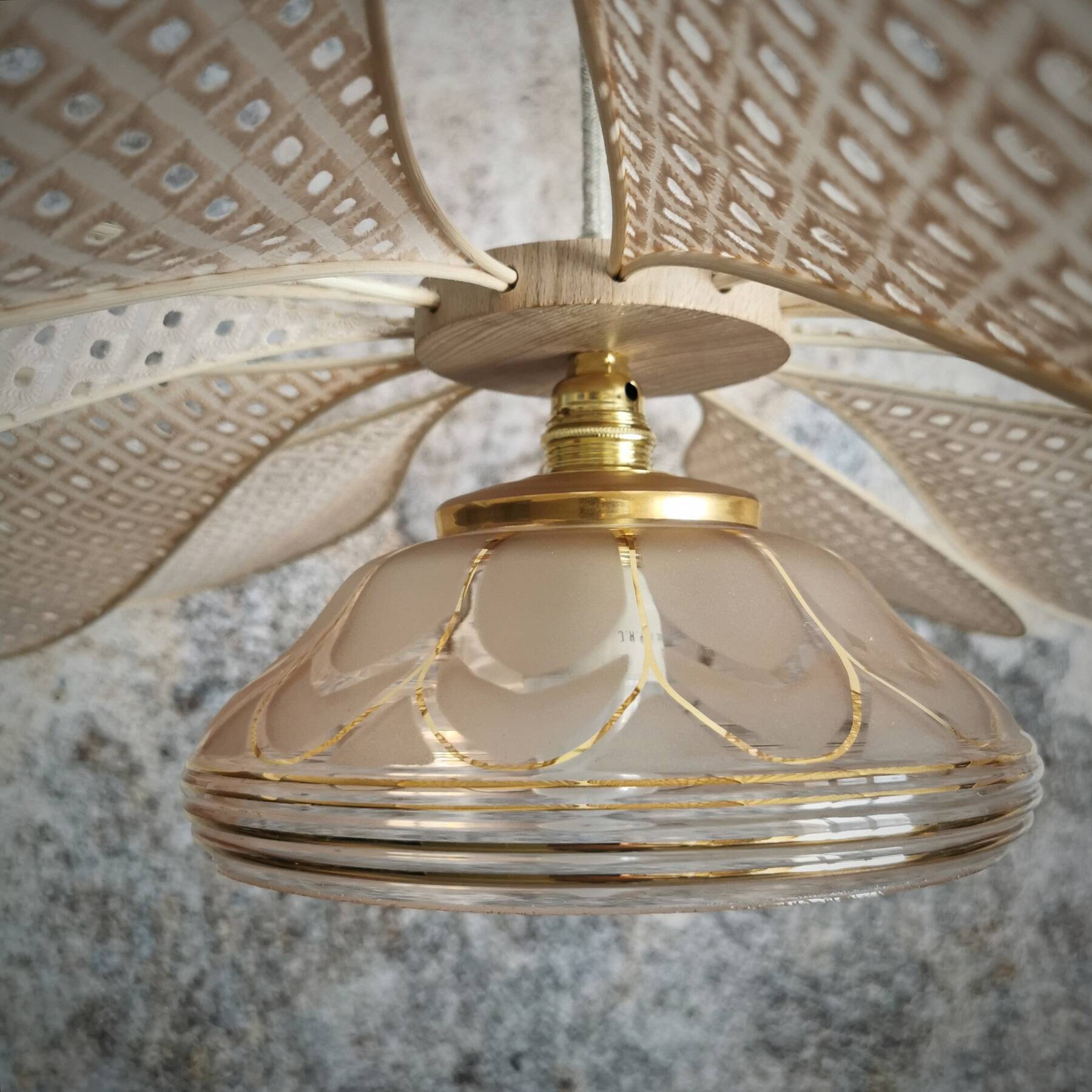 Rattan and English embroidery flower pendant light
