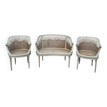 Salon de style Louis XVI en cannage 1900
