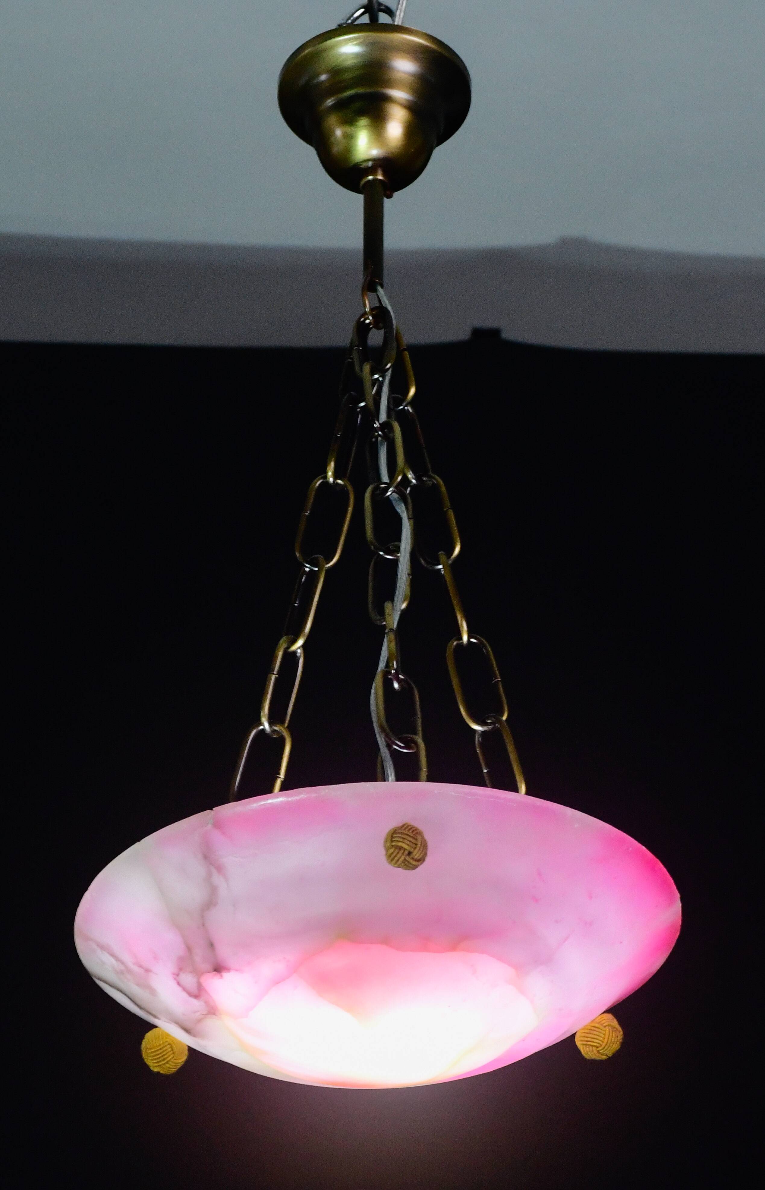 Charming pink Art Deco alabaster pendant, 1940s