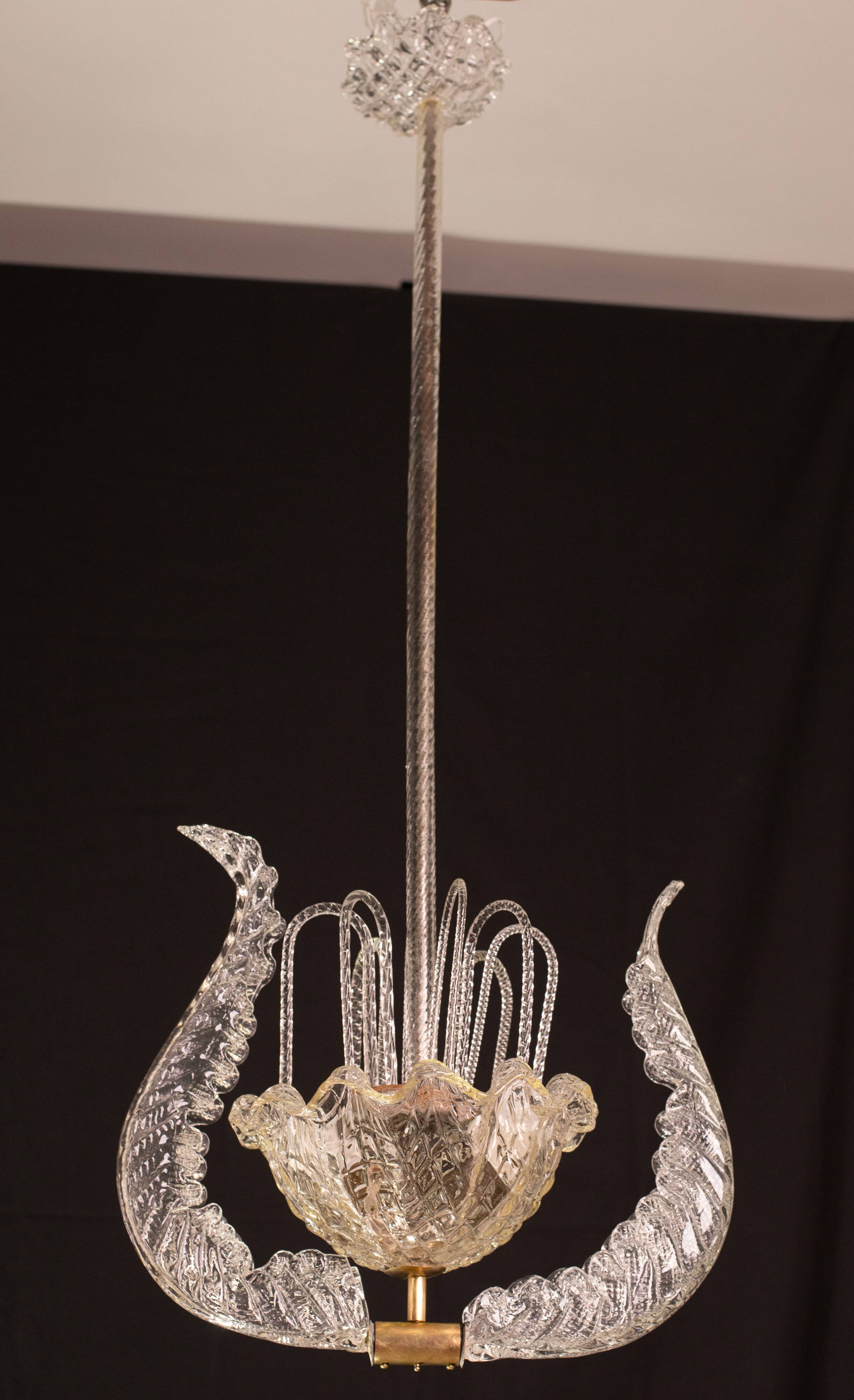 Art Decò Vintage Chandelier By Barovier e Toso, Murano Glass, 1940