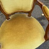 Louis Philippe armchair in oak and mustard yellow velvet from the 19th century