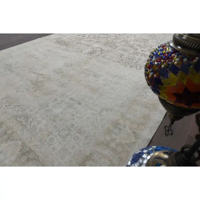 1970s Vintage Persian Handmade Wool Cotton Beige Area Rug 285x370