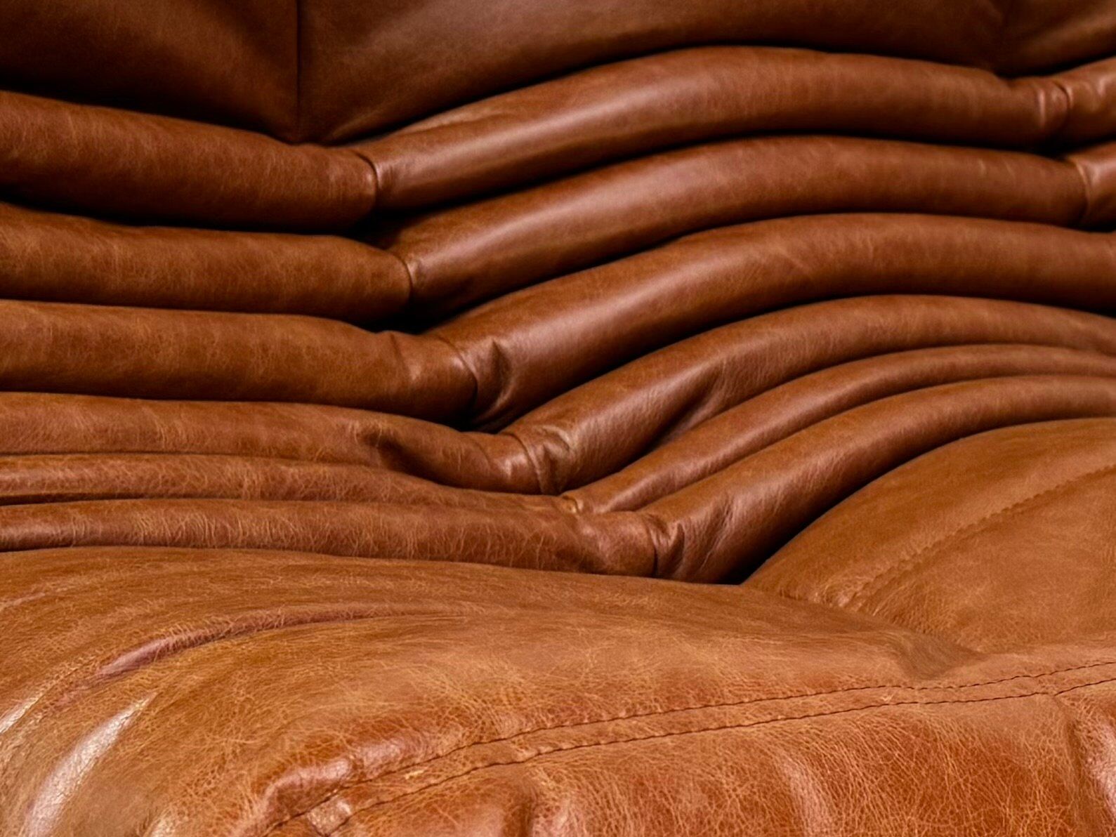 Togo sofa in cognac cowhide by Michel Ducaroy for Ligne Roset.