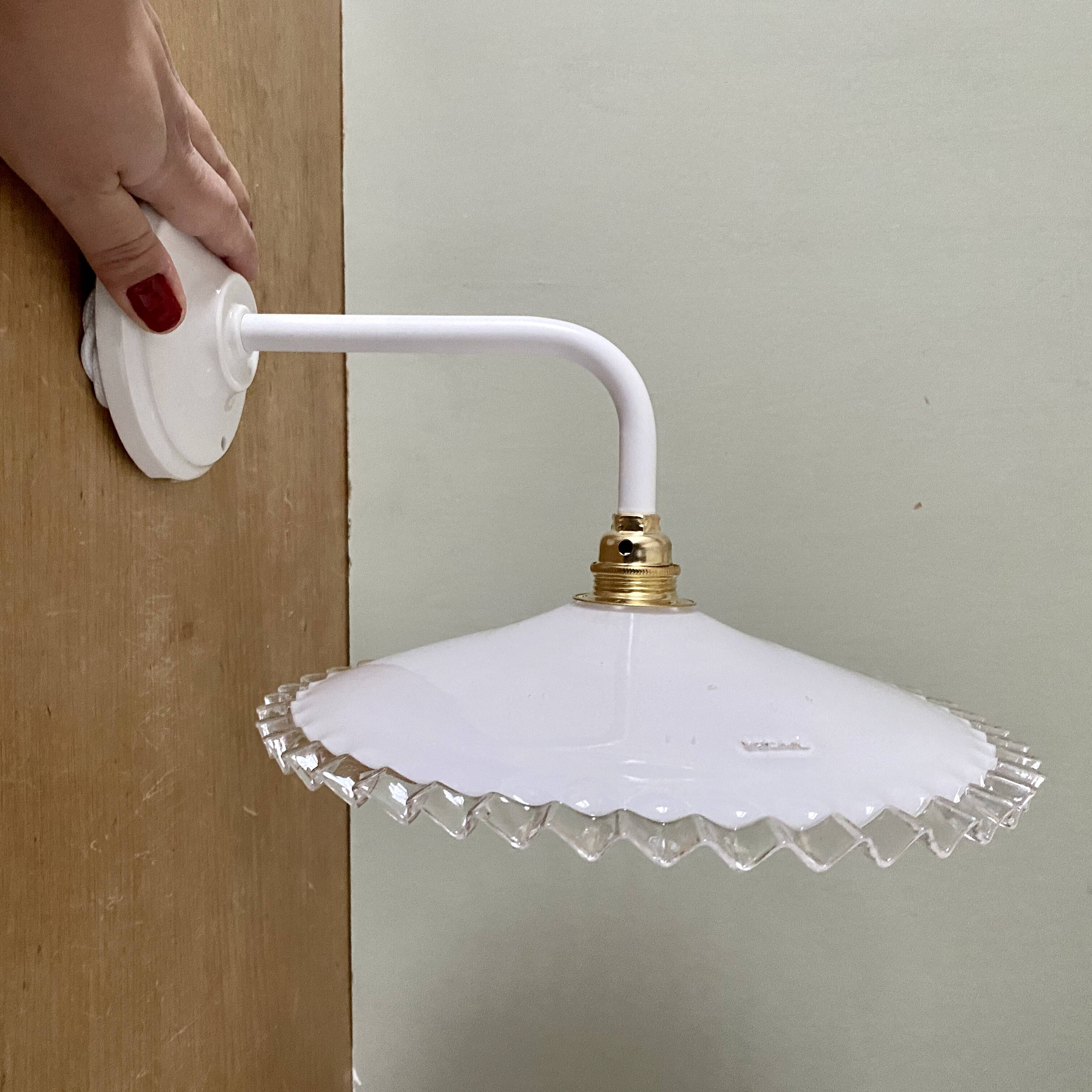Vintage lampshade wall light in white opaline