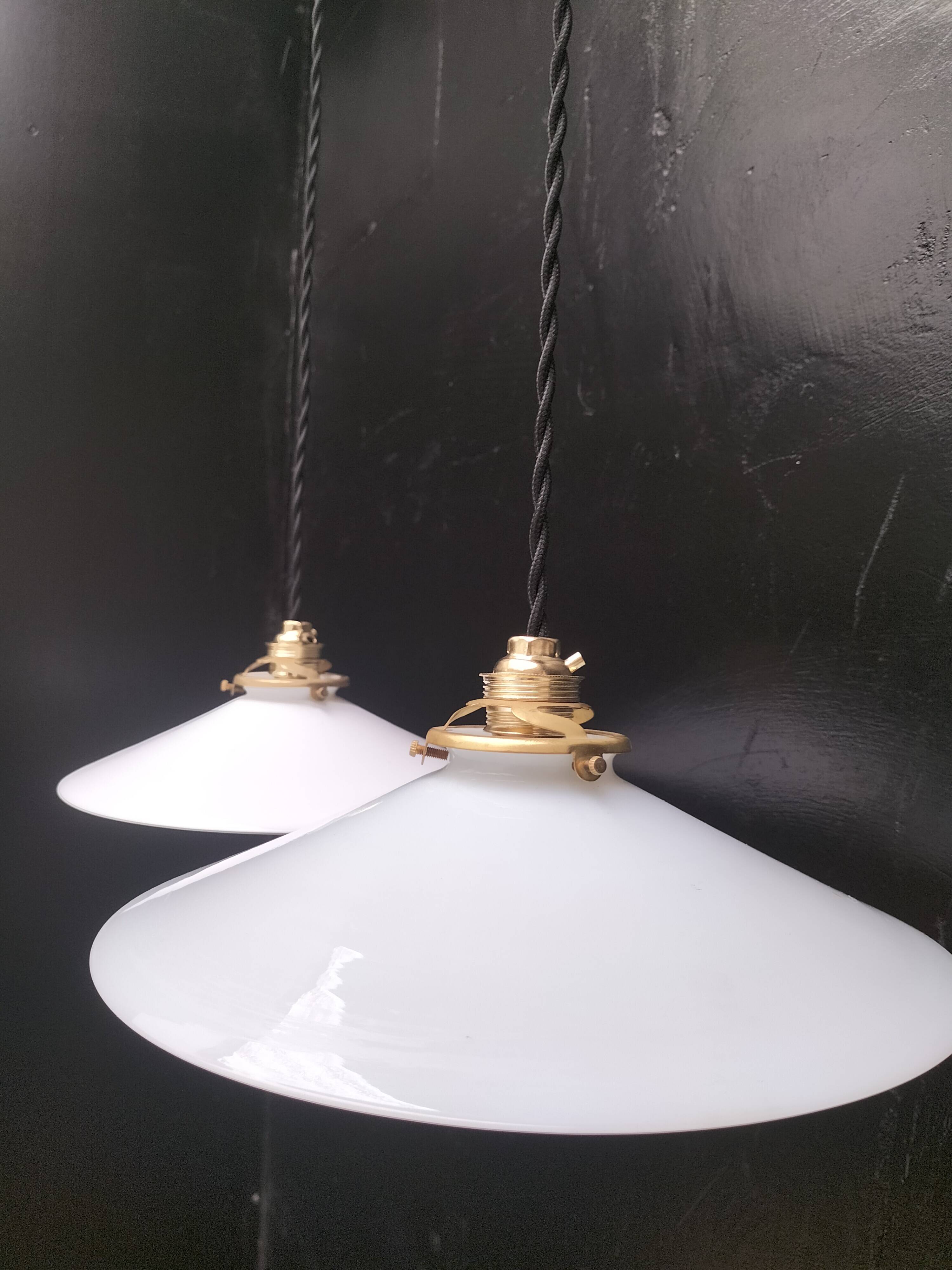 2 opaline pendant lights