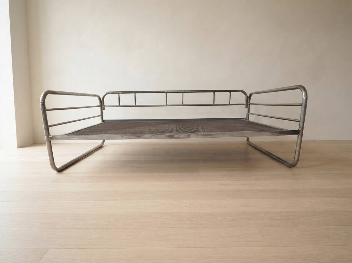 Vintage chrome tubular steel daybed frame, mid-20th century, Czechoslovakia, 190 × 86 × 67 cm