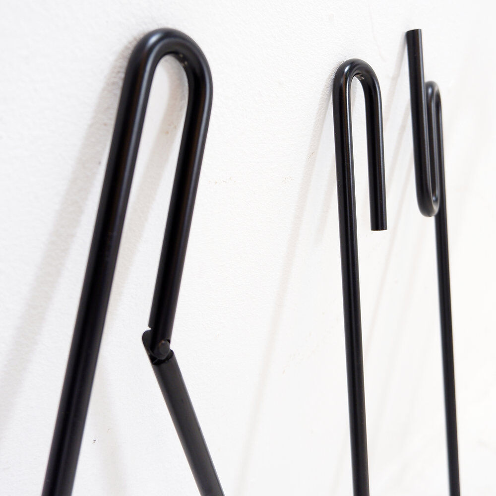 Minimalist black metal fireplace accessory set 'Mace-Line' by Ann Maes - 1970s