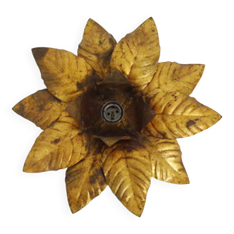Wall light, ceiling light sun foliage in gold metal, vintage ceiling light. Italy 70s