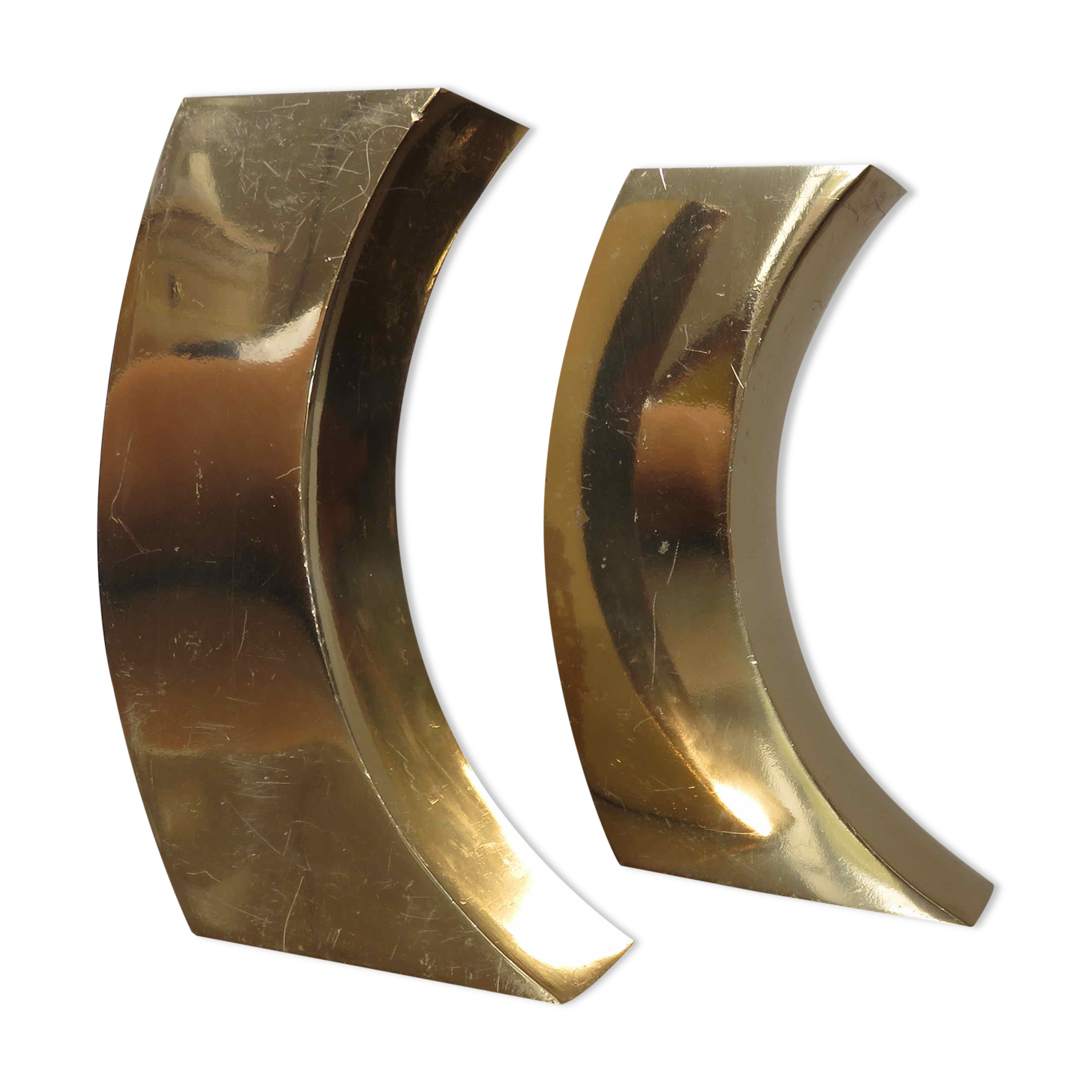 Pair of candle holders in golden brass, 70s