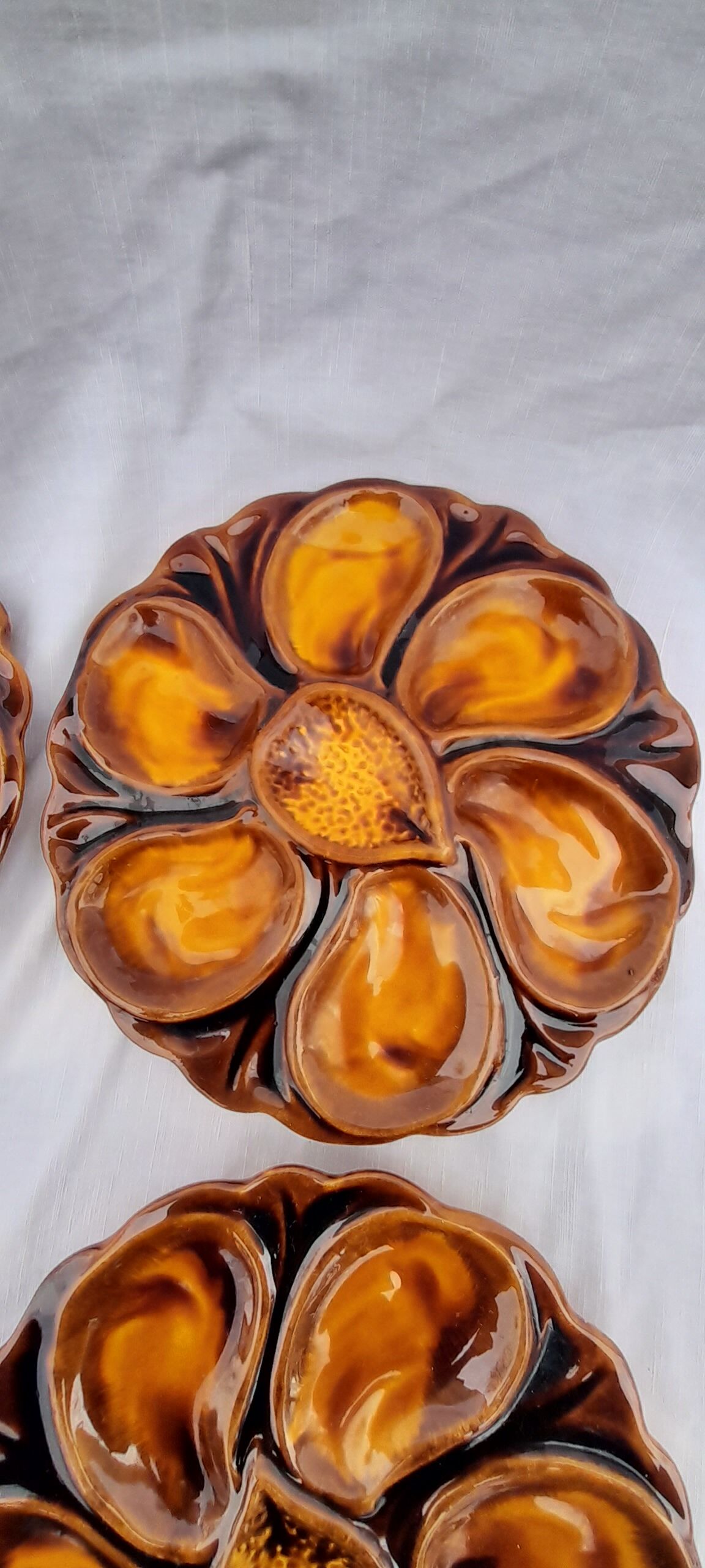 6 oyster plates ceramic slip Vallauris diam 22.5 cm