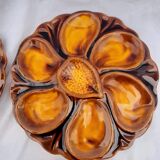 6 oyster plates ceramic slip Vallauris diam 22.5 cm