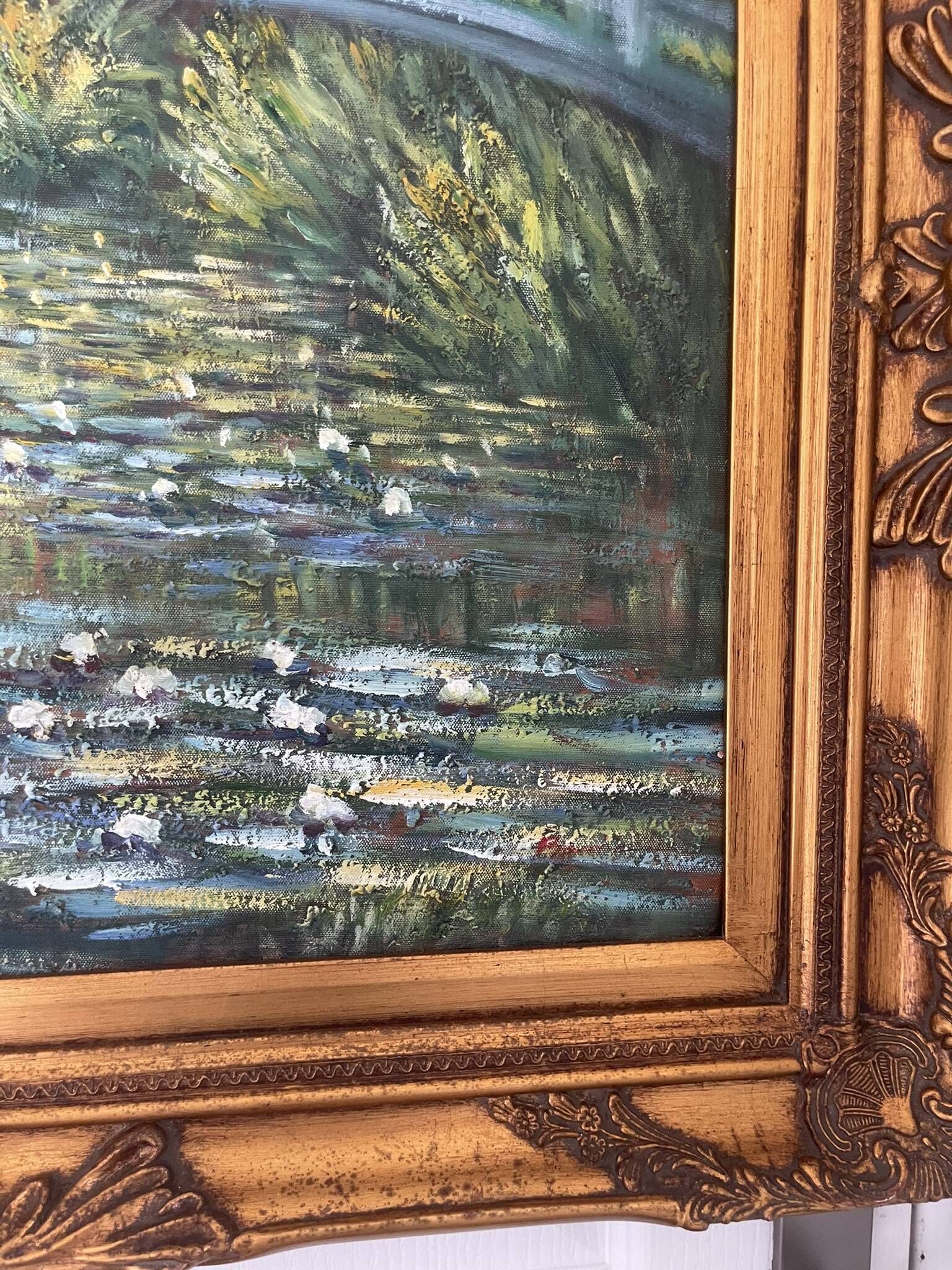 Old oil painting canvas reproduction water lilies japan monet 80x70