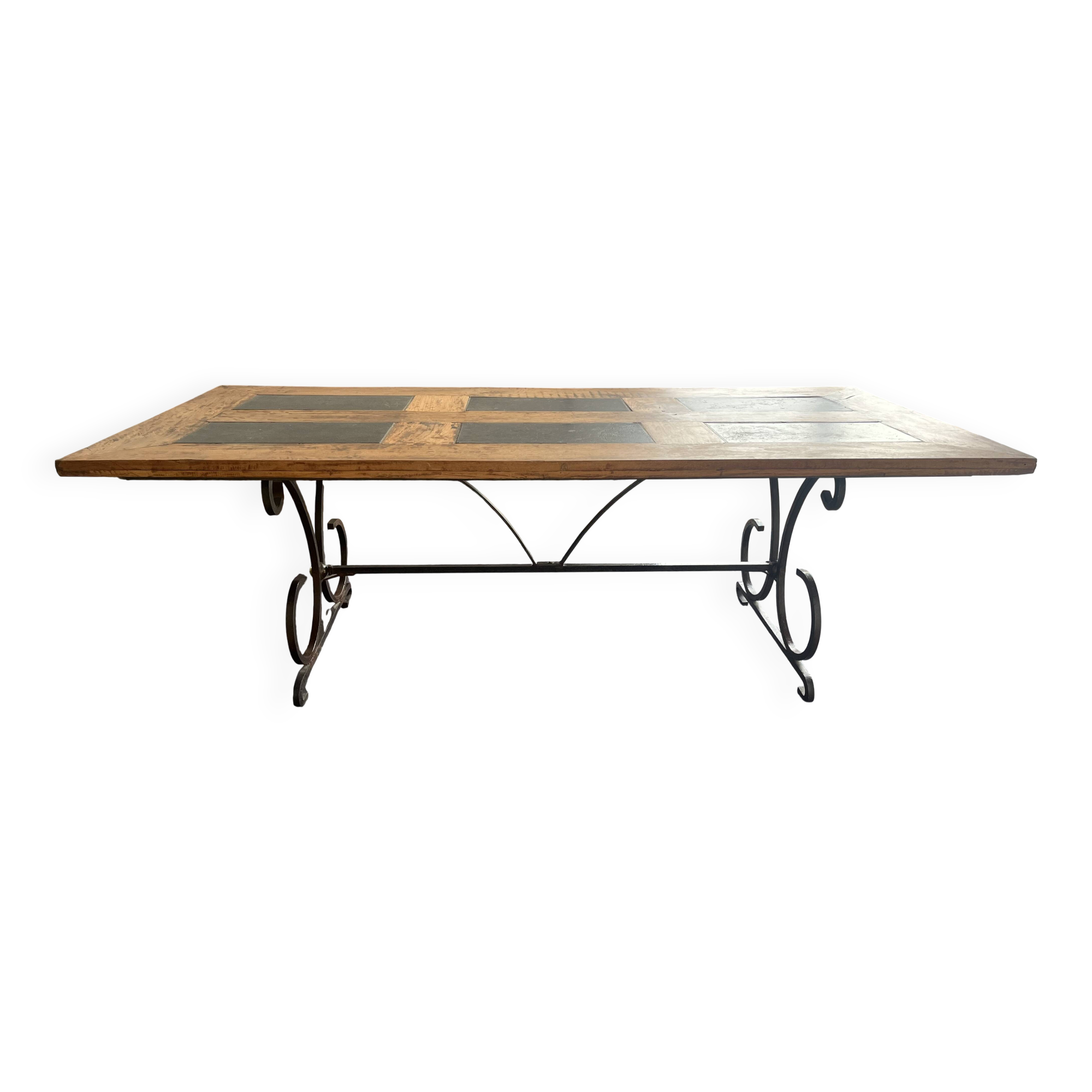 Teak table with blue stones