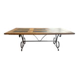 Teak table with blue stones