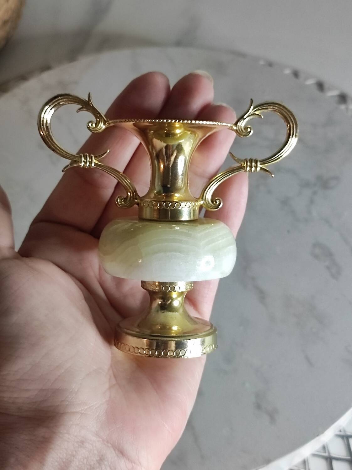 Small brass and alabaster vase