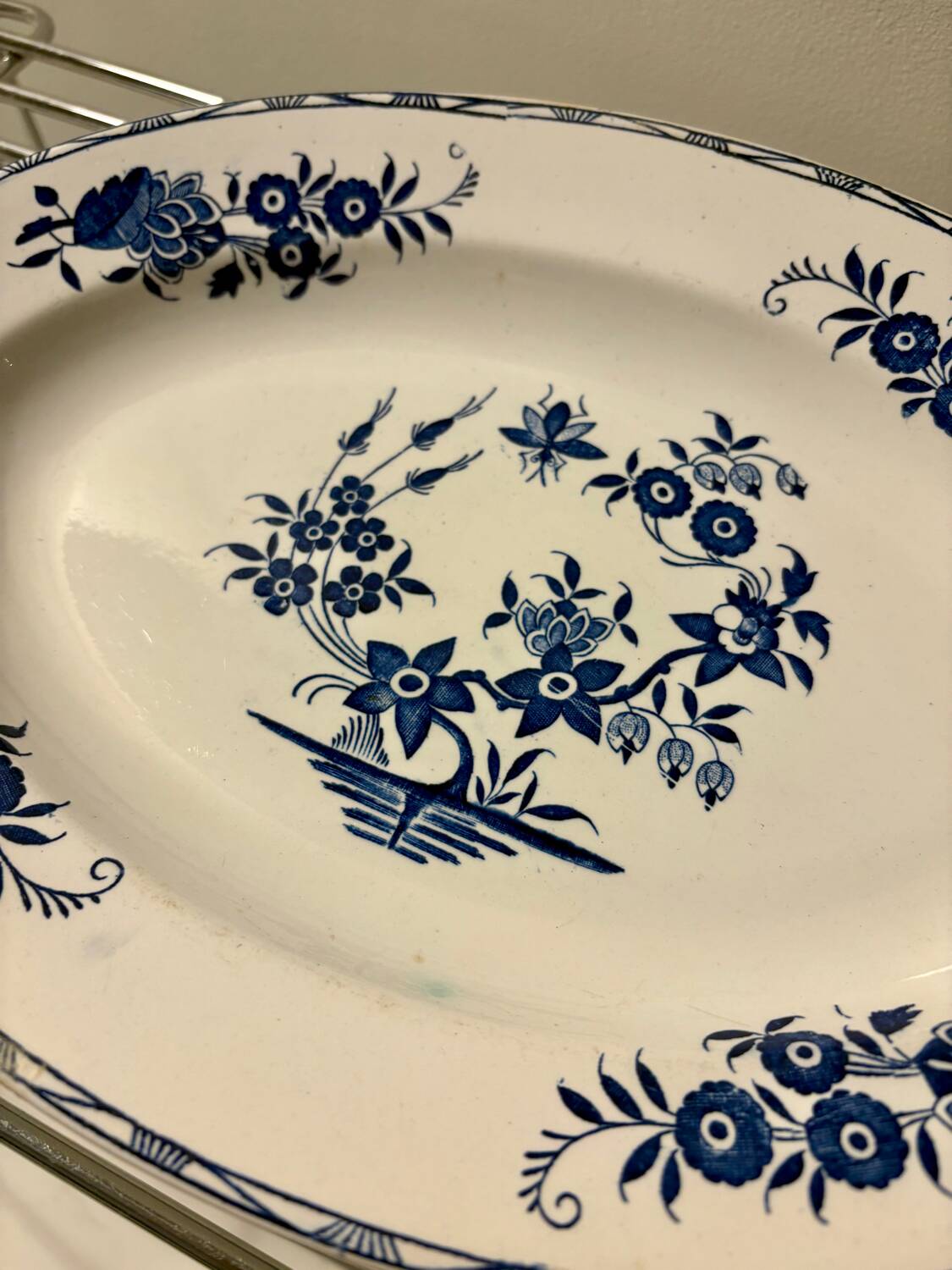 Antique oval Boch platter – “Grand Bouquet” decoration