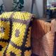 Brown and yellow crochet wool plaid - vintage cover