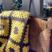 Brown and yellow crochet wool plaid - vintage cover
