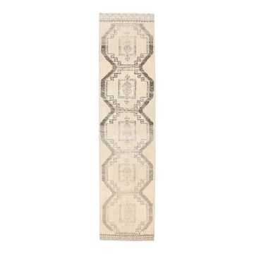 Vintage Beige Turkish Hand-Knotted Runner 83X348