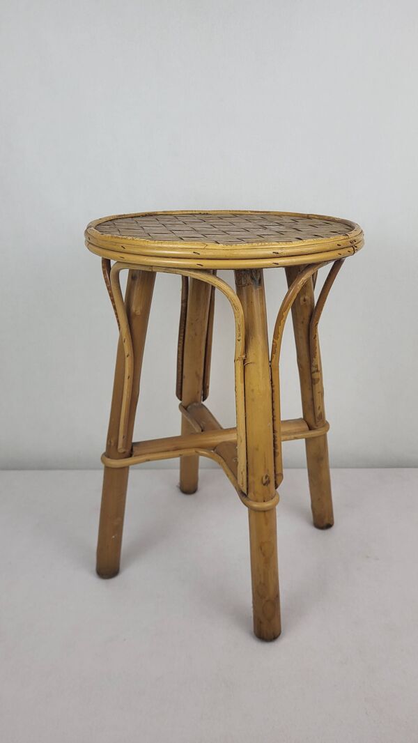 Tabouret / guéridon vintage 1970's,rotin