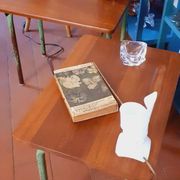 Pair of 1960s tables in tubular metal and solid teak