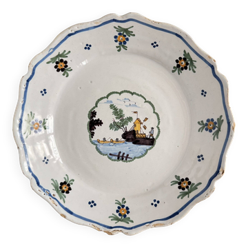 Assiette en Faïence de Nevers du XVIIIe Siècle | Moulin à Vent et Rivière