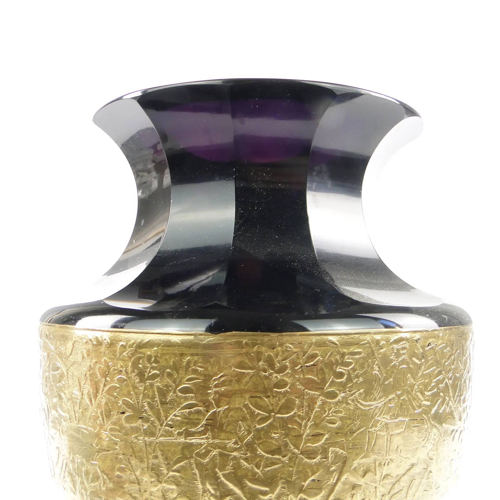 Art Deco vase, manganese glass, oroplastic, Czechoslovakia, 1930s