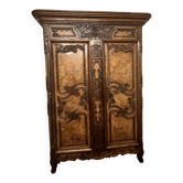 Antique Bressan wardrobe - 1876 - burl walnut and walnut - rare family piece